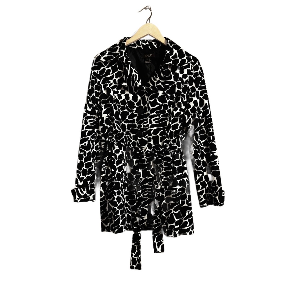 Retro Talie Button Up Belted Black and White Animal Print Coat Women’s Sz Large